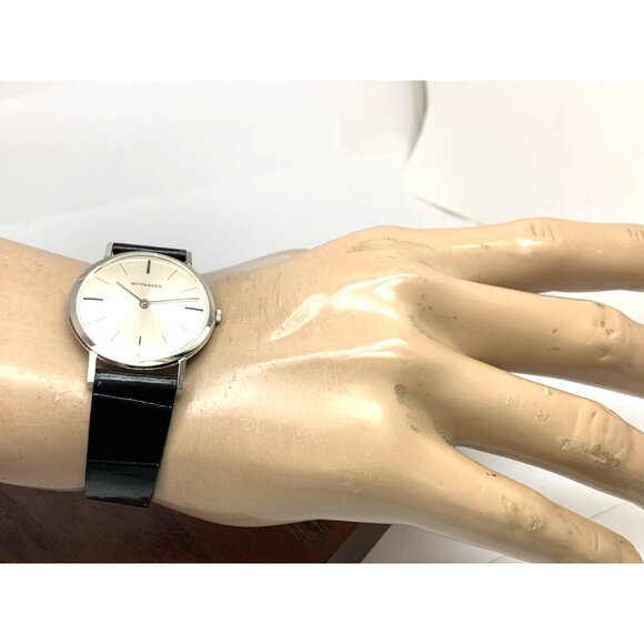 Wittnauer Men's Watch Vintage Swiss Hand Wind Thin 33mm Black Leather Band - Picture 6 of 16